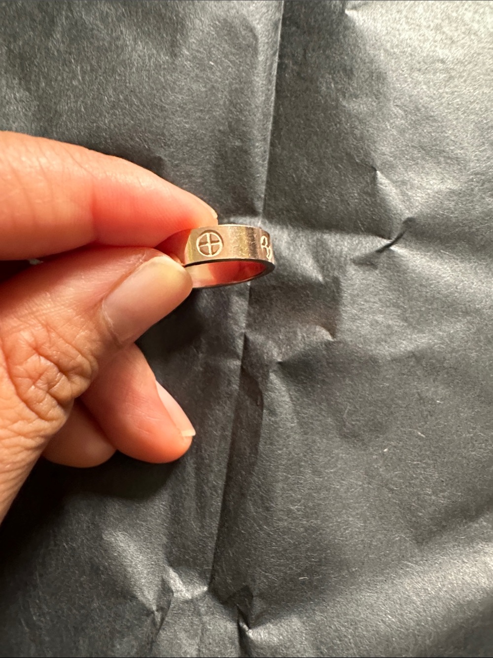 Rose Gold Tone Band Ring with Crossed Circle Detail